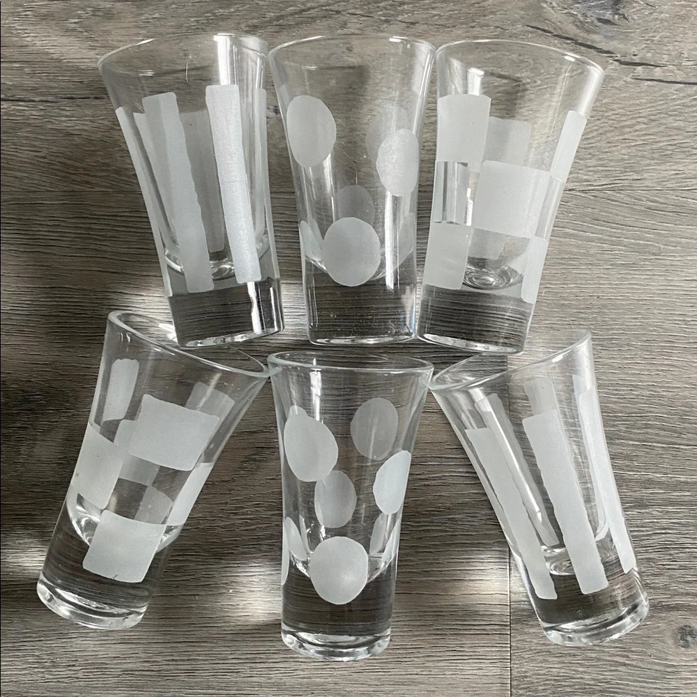 VINTAGE PIER 1 TASTING PARTY COMPLETE SET FROSTED SHOT GLASSES SET 6 PIECE SET